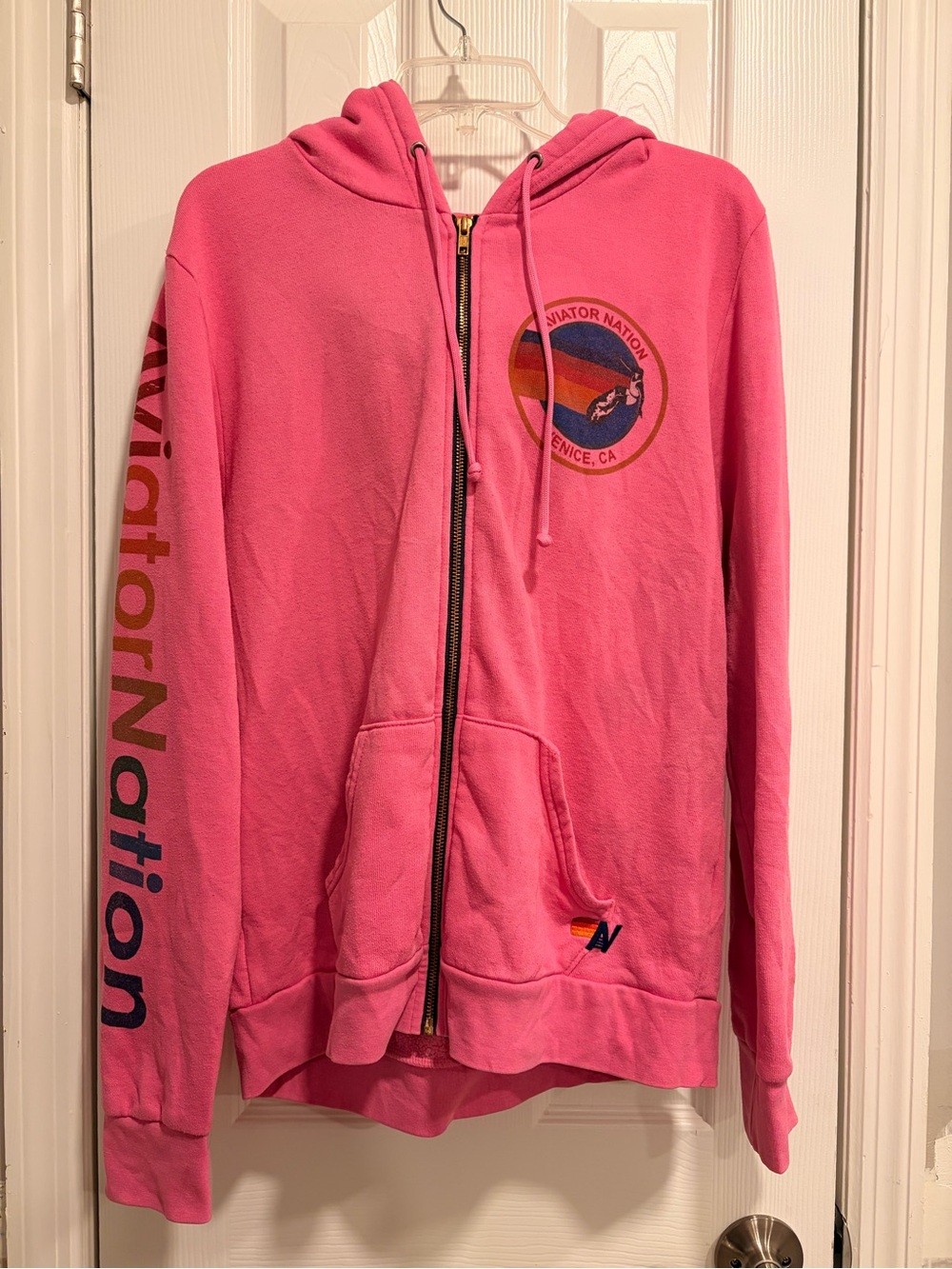 Hot Pink Aviator Nation Rainbow Hoodie Women's Size Large